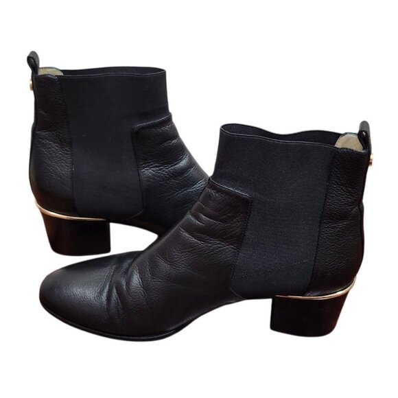 Jimmy Choo Black Leather Chelsea Ankle Boots US10/EU41 Gold Heel Accent Slip-On - Picture 10 of 15